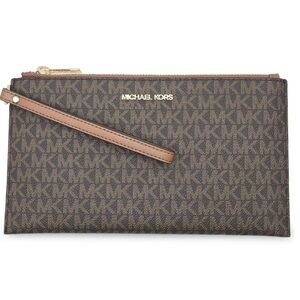 SOLD New Michael Kors Monogram Brown Wristlet - Large